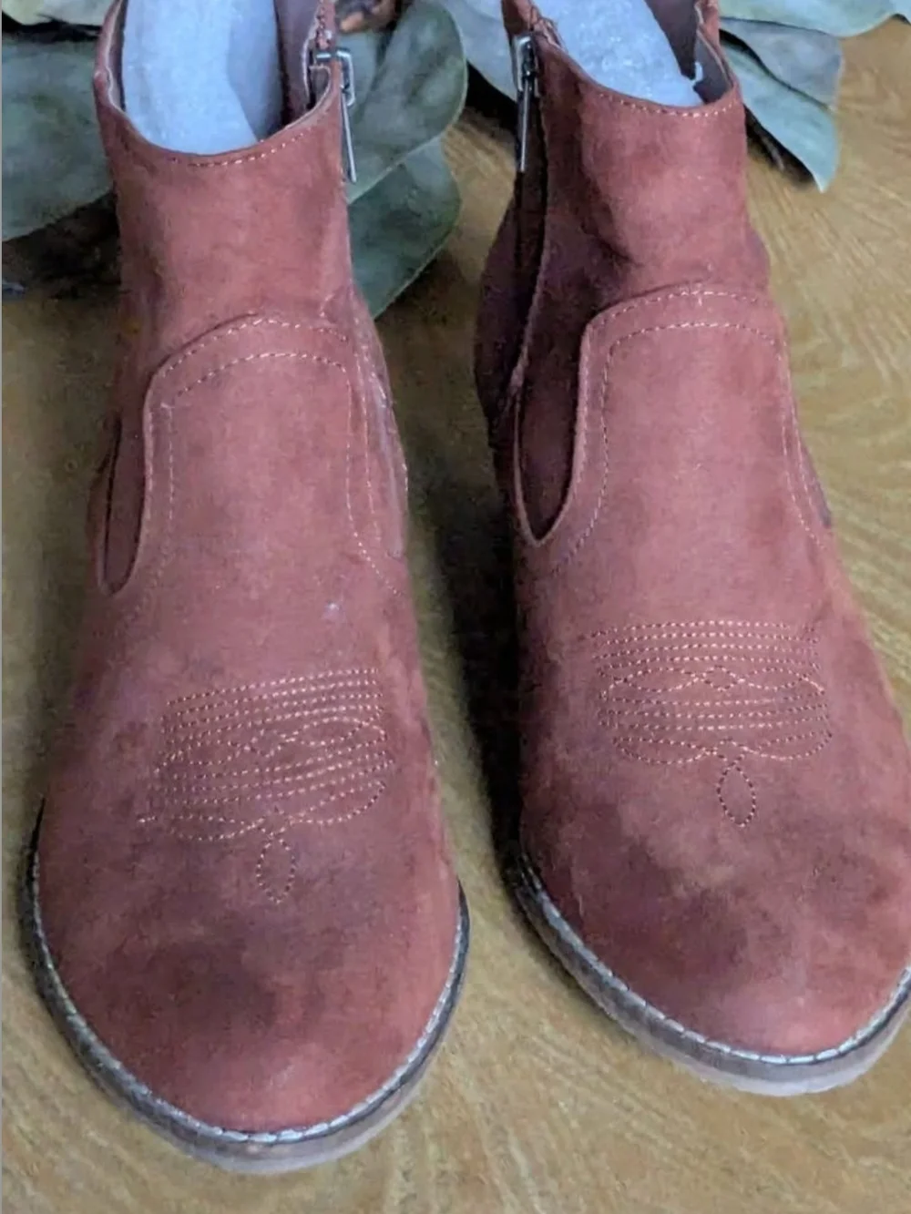 Dolce Vita Rust Brown Suede Ankle Booties with Side Zip